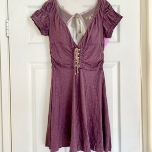 Free People Purple Lace-Up Short Sleeve Dress